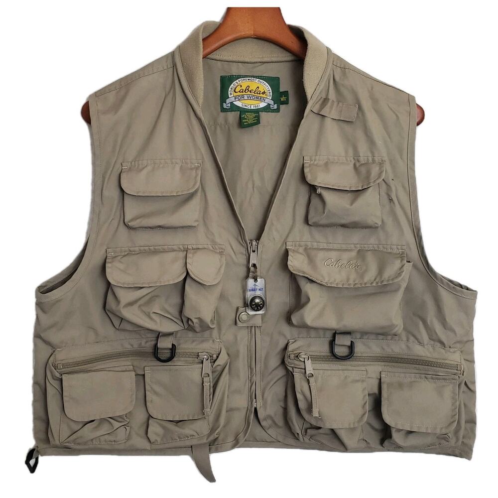Cabelas‎ Women's Fishing Hunting Guide Multi Pocket Vest Size Large Khaki Tan